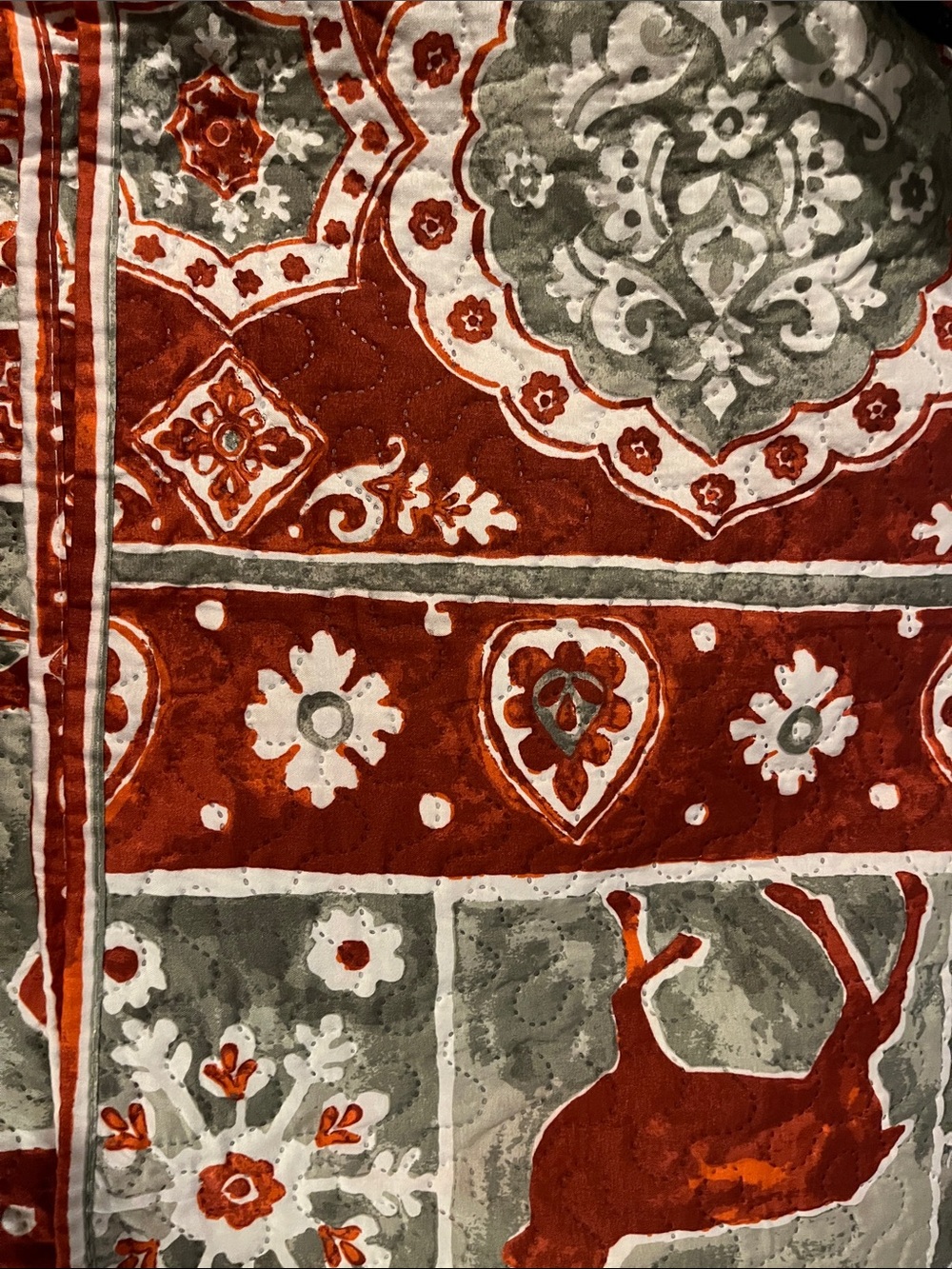 Rust Red & Sage Quilted Decorative Throw Blanket - Unbranded